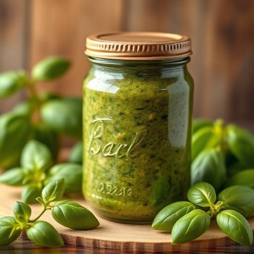 Barattolo di pesto genovese fatto in casa con basilico DOP