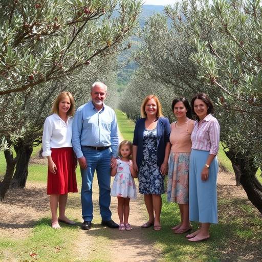 Foto della famiglia De Luca nel loro uliveto