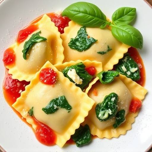 Ravioli ripieni di ricotta e spinaci freschi