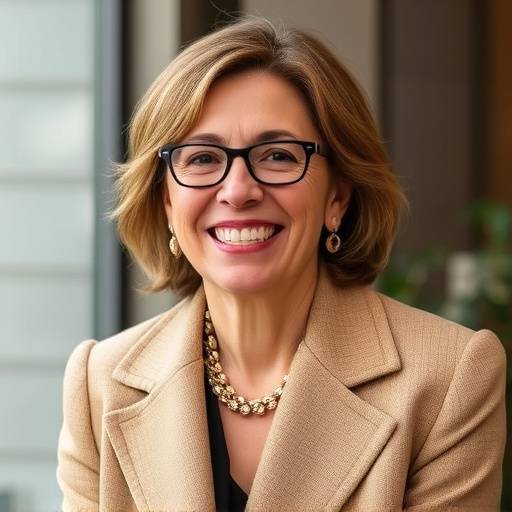Ritratto di Elena Rossi, CEO di Bottega d'Italia, sorridente e professionale