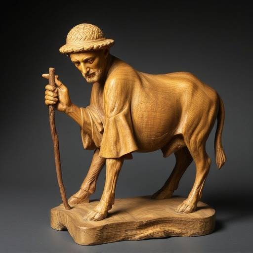 Scultura in legno d'ulivo raffigurante un pastore abruzzese