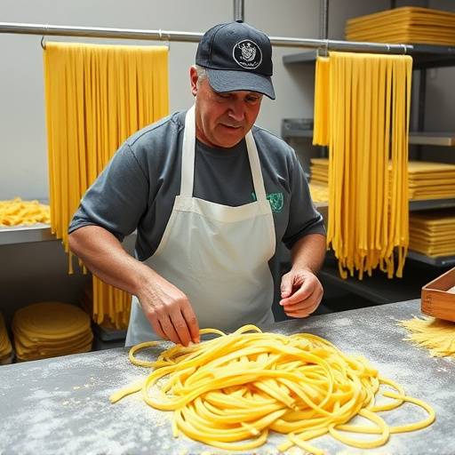 Tagliatelle all'uovo fatte a mano da un pastificio artigianale a Bologna