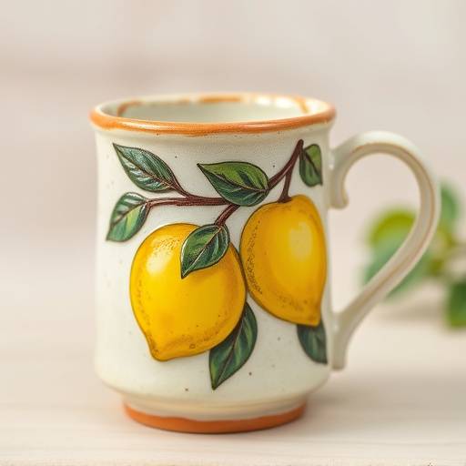 Tazza in ceramica artigianale con decorazione a limoni