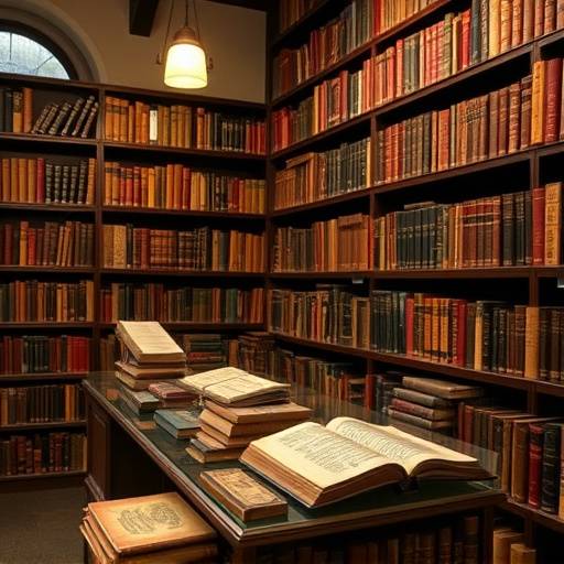 Una selezione di libri antichi e rari esposti in una libreria storica.