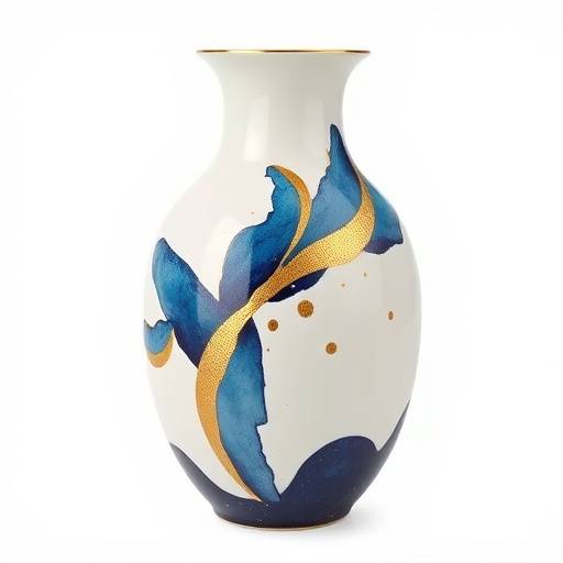 Vaso in ceramica con decorazione astratta blu e oro